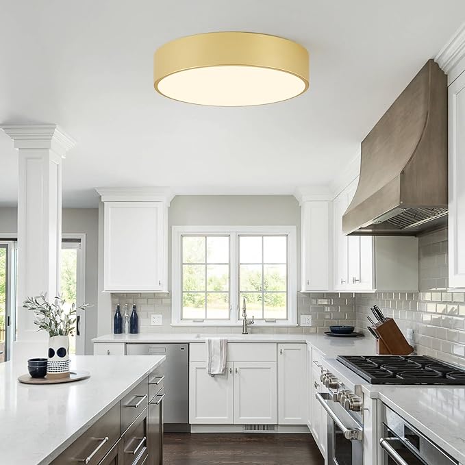 5CCT Modern Gold Close to Ceiling Light Fixtures,15.8 Inch Large Ceiling Lighting,Dimmable LED Ceiling Lamp for Bedroom, Living Room, Laundry Room