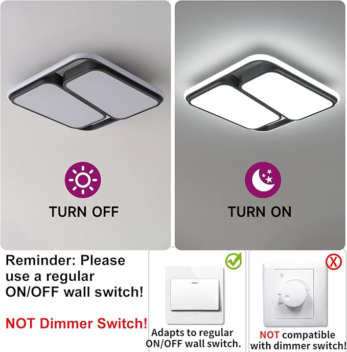 Modern LED Ceiling Light Fixture, 60W 6000K Black Square Flush Mount Ceiling Lights, 15.7'' Rectangle Bedroom Ceiling Lamp LED Chandelier for Kitchen Hallway Laundry Living Room (Cool White)