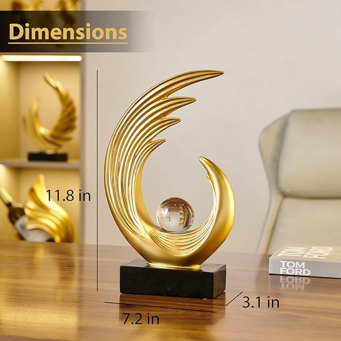 FJS Gold Modern Art Statue Decor, Coffee Table Bookshelf Shelf Decor Accents, Abstract Feather Sculpture Decorations for Dining Room Living Room Office