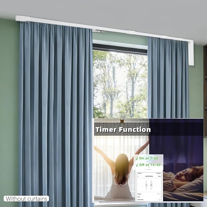 Electric Curtain Track, Retractable Motorized Curtains Rod From 7-17ft, Automatic Curtain Opener with Smart/Manual Control, Smart Curtains System for I-Rrail and U-Rail (For 7-17ft)