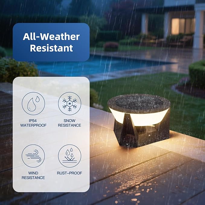 14.96" Outdoor Solar Post Lights, IP54 Waterproof Solar Column Lights Outdoor, 3000K Modern Pillar Light, Dusk to Dawn Outside Light Columns, Extra Large Post Lamp for Patio Fence Entrance