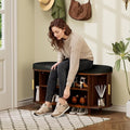Entryway Bench with Storage: 35.4" Wooden Bedroom Shoe Bench with Thickened Padded Seat Cushion, Mid Century Modern Fluted Sliding Door and Adjustable Shelf, for Entryway, Living Room