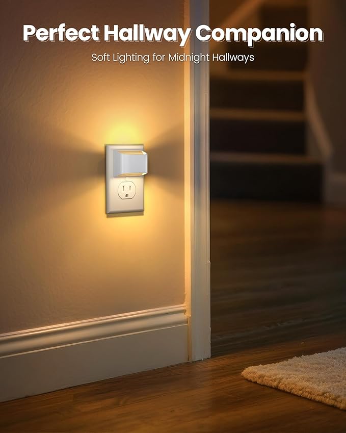NIORSUN Plug in Night Light, Auto Brightness Sensor Night Light, 3000K Warm White, Ultra-Slim Wall Light for Hallway Bathroom Bedroom Stairs, White, 8 Pack