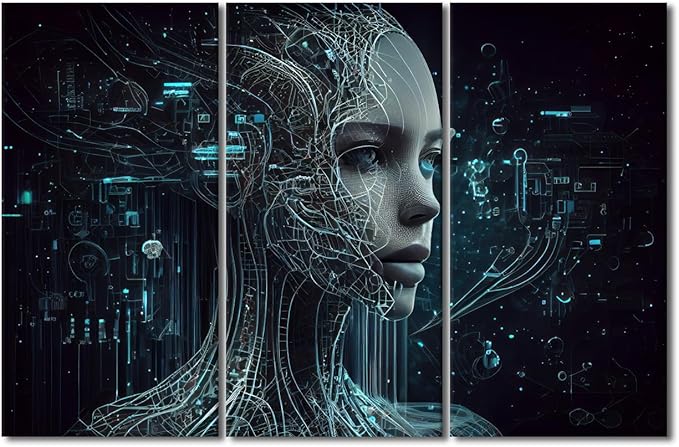 3 Pieces Colorful Canvas Wall Art Future Technology Posters Artificial intelligence Canvas Print Kit for Home Office Wall Decoration Wooden Framed Gallery-Wrapped Ready to Hang, 42" Wx28 H