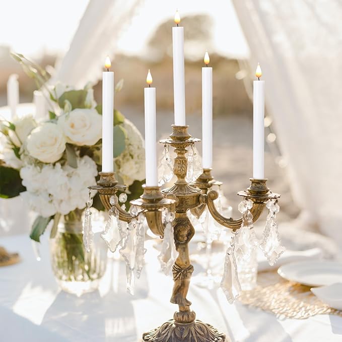 LED Flameless Window Candles with Remote Timer 10 PCS Battery Operated Flickering Taper Candle Lights with Removable Sliver Candle Holders Best Gift for Xmas Wedding Home Dinner Décor
