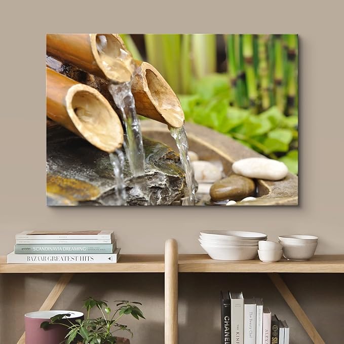 wall26 Canvas Print Wall Art Bamboo Waterfall in The Zen Forest Floral Nature Photography Realism Bohemian Scenic Relax/Calm Cool for Living Room, Bedroom, Office - 32"x48"