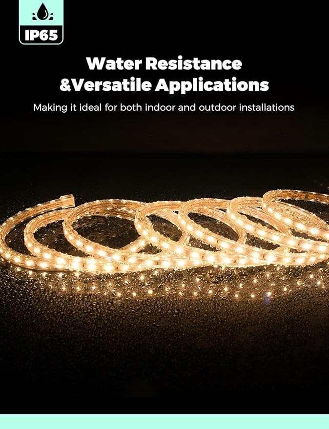 GZBtech AC 110-120V LED Strip Lighting 16.4FT/5M, 2800K Warm White IP65 Waterproof Outdoor Strip Lights, 60LEDs/M SMD2835 Cuttable & Connectable LED Rope Light for Indoor Outside Exterior, ETL Listed