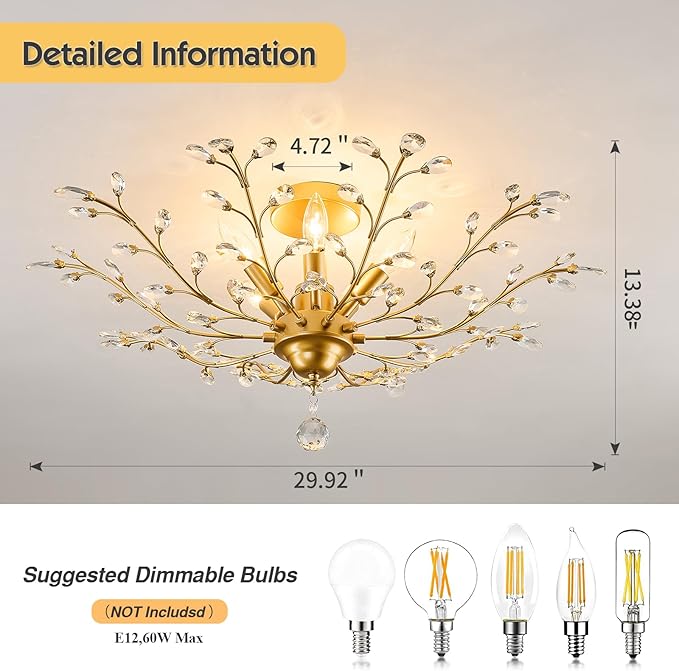 CVKASH 5-Light Vintage Small Crystal Chandelier Modern Brushed Gold Branche Ceiling Light Fixture Farmhouse for Kitchen Dining Room Living Room Bedroom Hallway Foyer