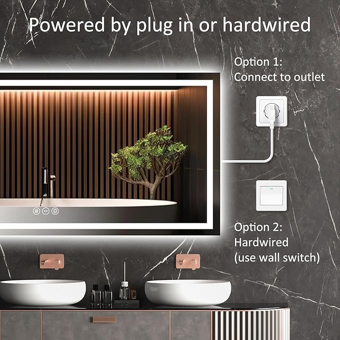 LED Bathroom Mirror 28x60 Inch Anti-Fog Bathroom Mirror with Lights, Wall Mounted Lighted Vanity Mirrors, Dimmable, Backlit + Front Lit, Smart Bathroom Vanity Mirror with 3 Colors Temperature