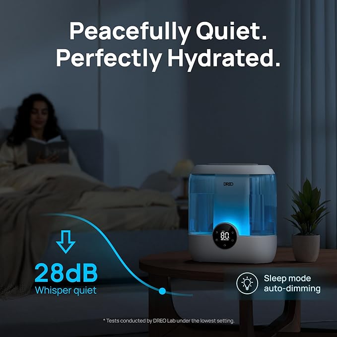 DREO Humidifiers for Bedroom, 6L Top Fill Supersized Cool Mist Humidifier for Large Room, 60 Hour Runtime, Quiet Ultrasonic Humidifiers for Plants, Baby, Indoor, Home, Night Light, Blue