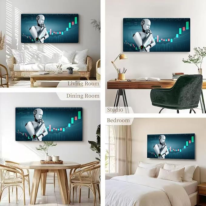 Wibinuki Wall Art Wall Decor Wall Paintings Future financial technology controlled AI robot using machine for Living Room Bedroom Bathroom Home Decor Can Be Hung Directly 20"x 40"