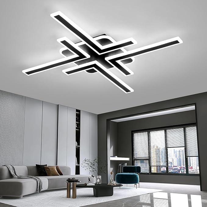 Modern Sputnik Flush Mount Ceiling Light Fixture 34.25Inches LED Dimmable Ceiling Light with Remote Control 3 Color 64W Black Chandelier for Kitchen Dining Room Living Room Bedroom.