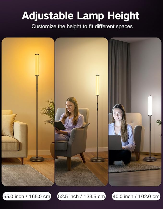 OUTON Corner Floor Lamp with Remote, Touch & App Control, RGB Color Changing Standing Lamp with 32 Modes, 360 Lighting, 3 Color Temperatures, Dimmable 66 in Tall Lamp for Living Room Bedroom,Brown