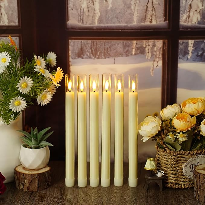 Flameless Taper Candles,with Remote and Timer Flickering Flameless Candles,6 Pack Led Candles, Battery Operated Candles，Christmas,Halloween Decorations (Ivory)