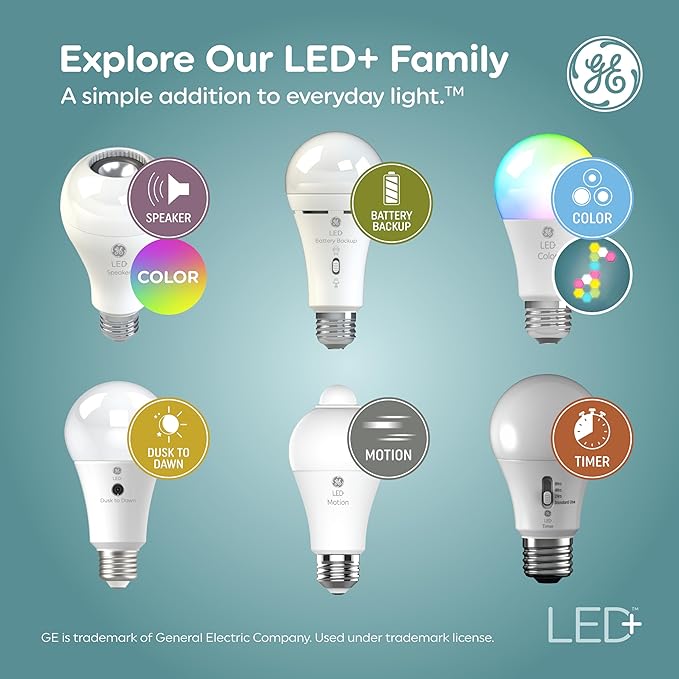 GE LED+ A21 LED Light Bulb, Indoor Color Changing Wireless Blutooth Speaker Light with Remote, 9W, Multicolor and Soft White (1 Pack)