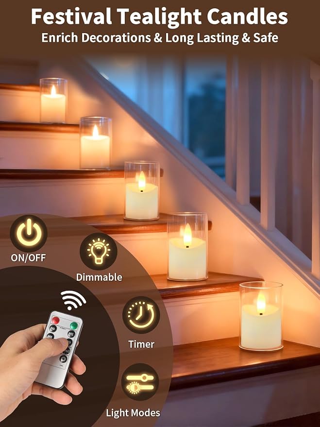 Rechargeable Flameless Tea Light Candles with Timer Remote, 1.7"x2.5" Acrylic Small Votive Electric LED Candles Battery Operated for Home Aniversary Wedding Holiday Decor (Pack of 6, White)