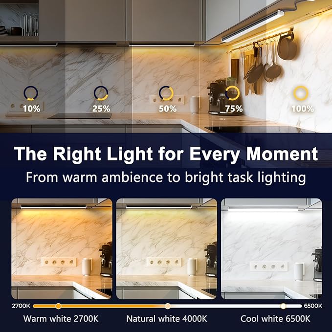 VST Under Cabinet Lighting 6 Pack, Smart LED Light Bars 2700K-6500K Dimmable, App & Voice Control for Google Home & Alexa, Remote & Hand Wave, Seamless Linkable 12V Plug-in for Kitchen, Closet, Shelf