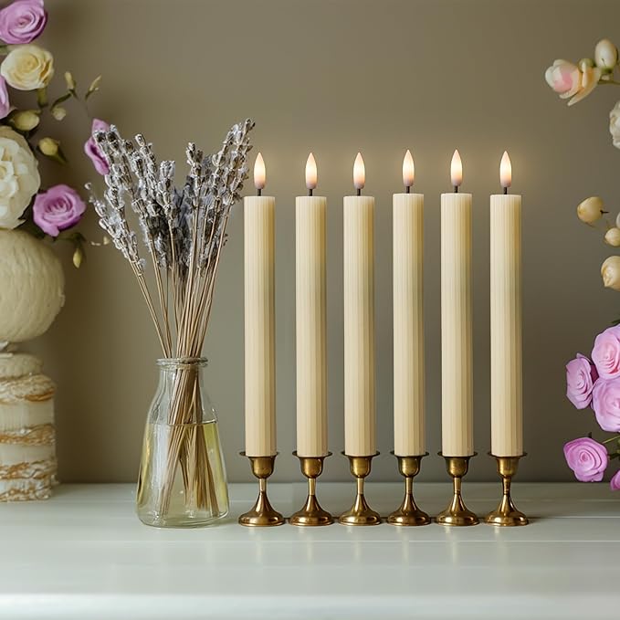 WYZworks 10" Fluted Ribbed LED Ivory Grooved Pillar Candles, Remote & 24h Timer Memory, On/Off Switch - Flameless Dimmable Battery Operated w/Flicker Mode, Home Wedding Decor (6 Pack)