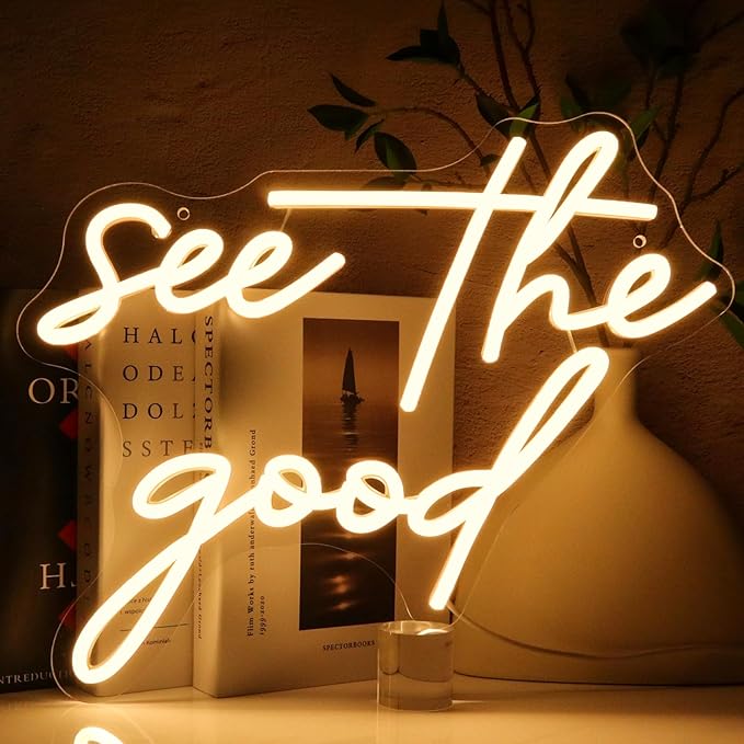 See The Good Neon Sign for Wall Decor, Warm White Led Signs for Room, USB Dimmable Neon Lights for Bedroom Home Living Room Party Cafe Business Pub Motivational Wall Art Birthday Gift