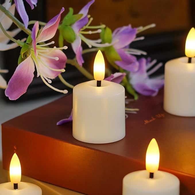 Rechargeable Small Flameless Tea Light Candles with Remote Function, LED Votive 2/4/6/8 Hours Timer Ivory 1.5" x2.5" Mini Plastic Set of 6 Tealight (Charging Cable Included)