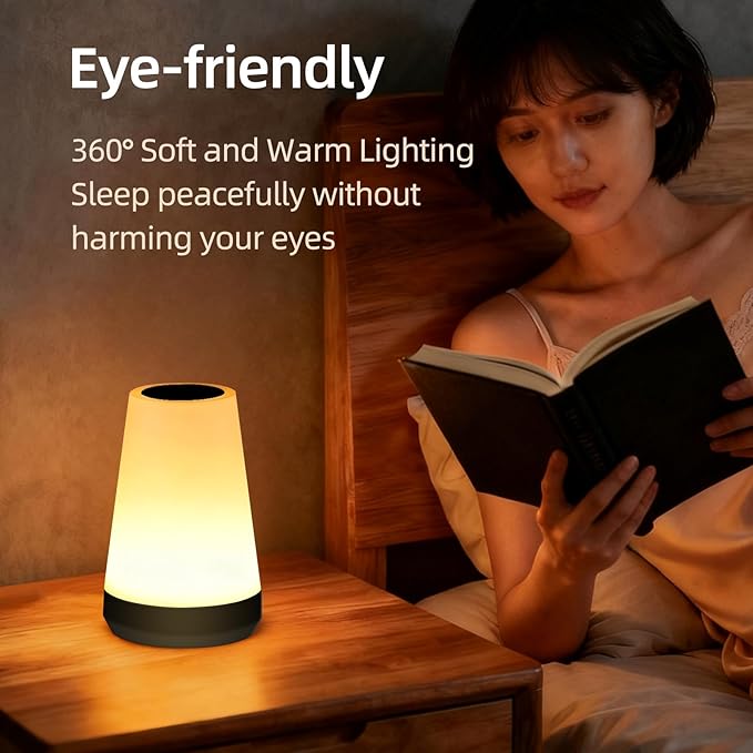 Night Light, Dimmable Touch Lamp and Remote Control, 13 RGB Colors & 5 Brightness, Rechargeable Bedside Table Lamp for Baby Kids Nursery Bedroom Bathroom Camping (Black)