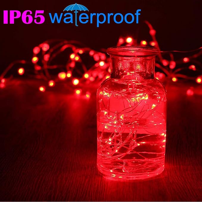 RUICHEN 20 Ft 120 LED USB Fairy String Lights with On/Off Switch, Waterproof Copper Wire Lights for Bedroom Wall Ceiling Wreath Crafts Christmas Party Mother's Day, Red, 2 Pack