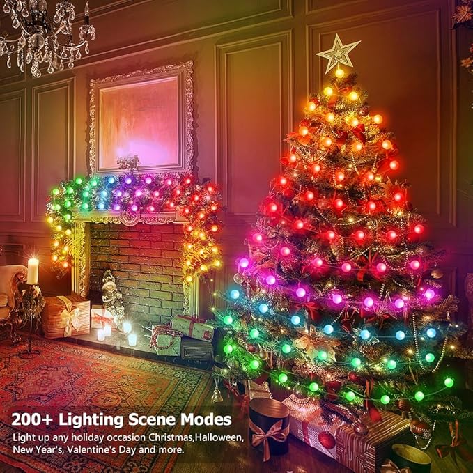33ft Globe String Lights, 66 LED RGB Color Changing String Fairy Lights, Smart APP & IR Remote Control, 200+ Scene Modes for Bedroom Backdrop Indoor Outdoor Christmas Decorations