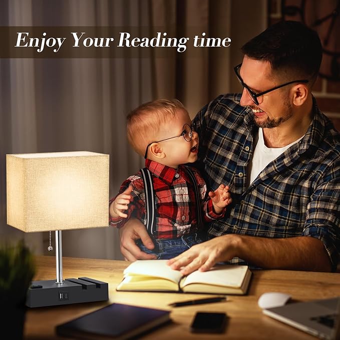 RGB Smart Table Lamp with Remote Control - Alexa Lamp for Bedroom with Voice & APP Control & Music Sync, Dimmable Nightstand Lamp with Charging Station for Living Room, Alexa Bulb Included