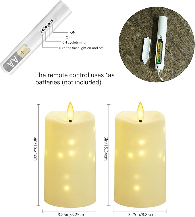 Flameless Candles Embeded Twinkle Starlight, Waterproof LED Flameless Candles with Remote, Plastics Realistic Pillar Candles for Home Decor, Outdoor Garden, Patio Decor 2pcs(Ivory)