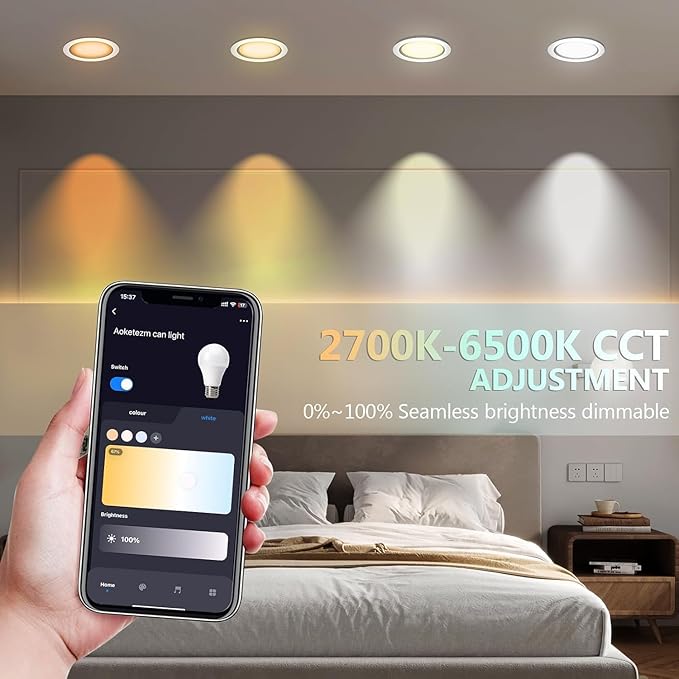 Wi-Fi & Retrofit Led Recessed Lighting 4 inch,Color Changing Recessed Lights,Dimmable Recessed Lighting,9W 750LM Smart Downlight,Compatible with Alexa/Google,IC Rated & ETL Certified,6 Pack