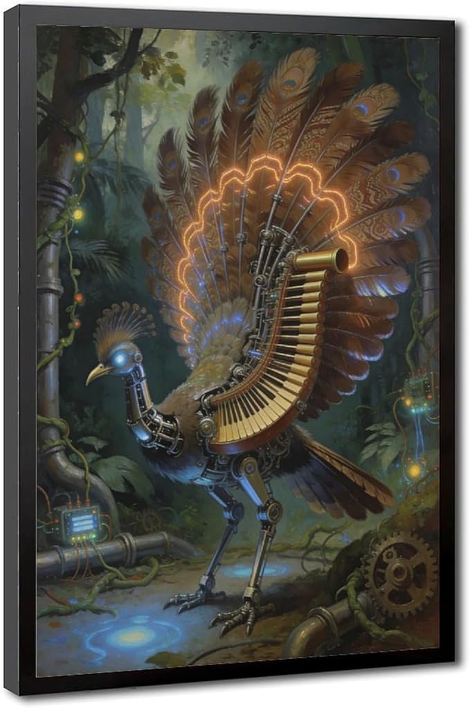 Framed Mechanical Fantasy Wall Art for Living Room TV Wall Vintage Steampunk Aesthetic Home Decor 16x24in