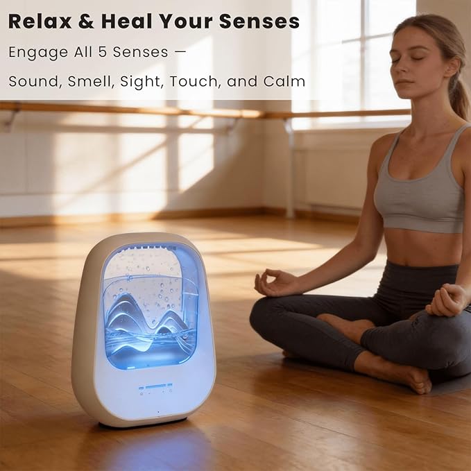 Rain Drop White Noise Machine with Realistic Rain Sounds – Sleep Therapy Humidifier, Bluetooth Speaker, Ambient Light & Aroma Diffuser for Bedroom Relaxation, Meditation & Stress Relief(Beige)