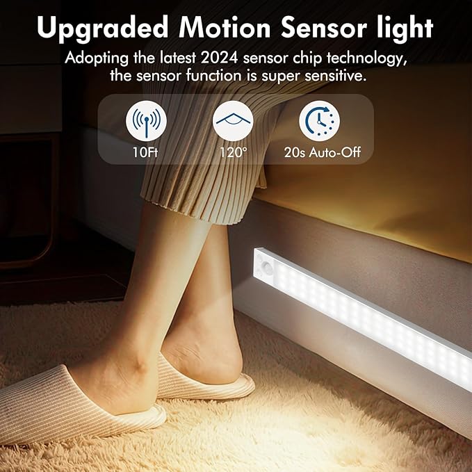Under Cabinet Lights 14.5 Inch,Under Cabinet Lighting 63LEDS 2500mAh,Motion Sensor Light Indoor Rechargeable Battery Operated,Dimmable Under Counter Lights for Kitchen,Drawers,Wardrobe,Stair Bedroom