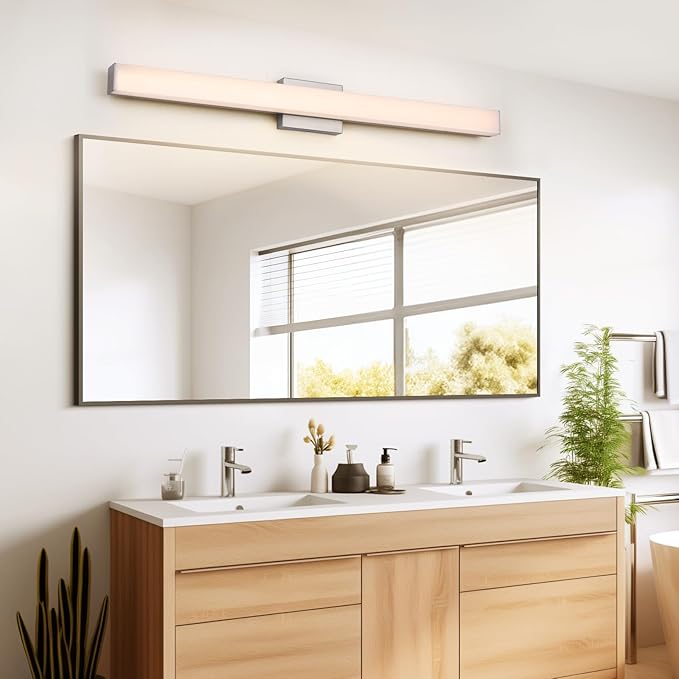 Brushed Nickel LED Vanity Light for Bathroom, 39.4-Inch 28W Anti-Fog Fixture Over Mirror, 3 Color Temp Adjustable