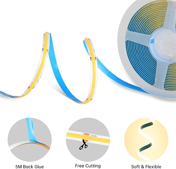 5V USB COB LED Strip Lights,16.4FT/5M,Orange,320LEDs/M,8mm Width,Not Waterproof IP20,1M USB Cable,Flexible LED Tape Light for DIY Home Indoor Decoration