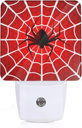 Red Spider Web Night Light with Dusk to Dawn Light Sensors, Plug-in Wall Led Night Lights, Energy Efficient Lamp for Bedroom/Bathroom/Kitchen/Hallway/Stairs