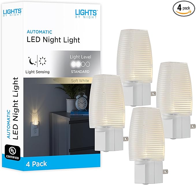 Lights by Night LED Night Light, Plug-in, Dusk to Dawn Sensor, Warm White, UL-Certified, Energy Efficient, Ideal Nightlight for Bedroom, Bathroom, Nursery, Hallway, Kitchen, 31924