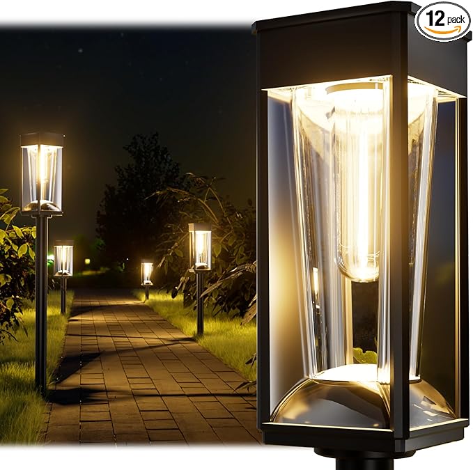 Solar Pathway Lights Outdoor,Bright Solar Lights for Outside, Waterproof Auto On/Off Garden Lights Solar Powered Landscape Lights for Yard Walkway Driveway Lawn (Warm&Cool, 12 Pack)