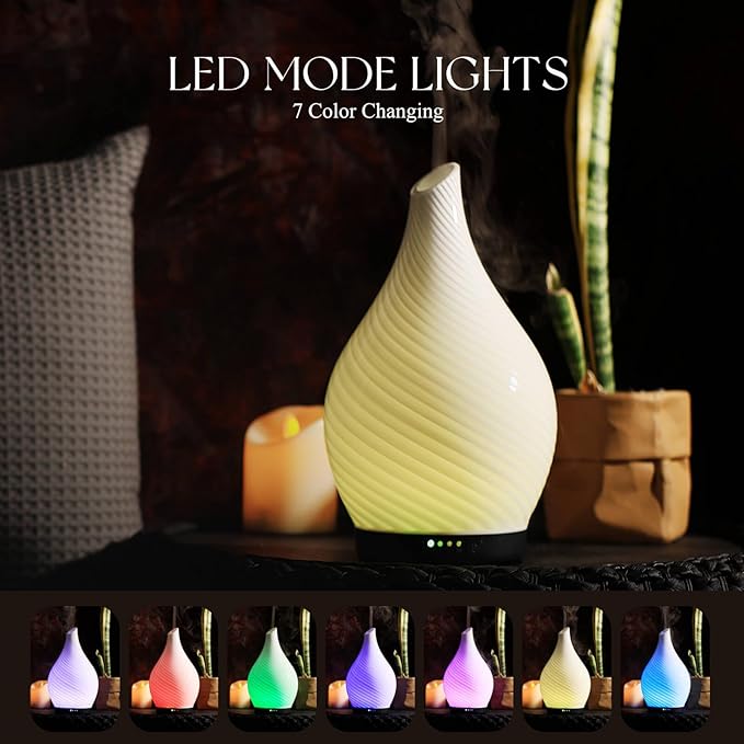 Porseme 280ml Essential Oil Diffuser Glass Color Changing Aroma Air Diffusers Aromatherapy Ultrasonic Cool Mist Humidifier 7 Running Hours Waterless Auto-Off for Sleeping Yoga Office Spa(Pure White)
