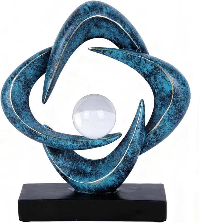 Abstract Art Sculpture, Resin Gold Decorative Statue, Modern White Ornaments for Living Room, Decorativas Modernas for Coffee Table/Entryway/Office Collectibles (Blue&Gold)
