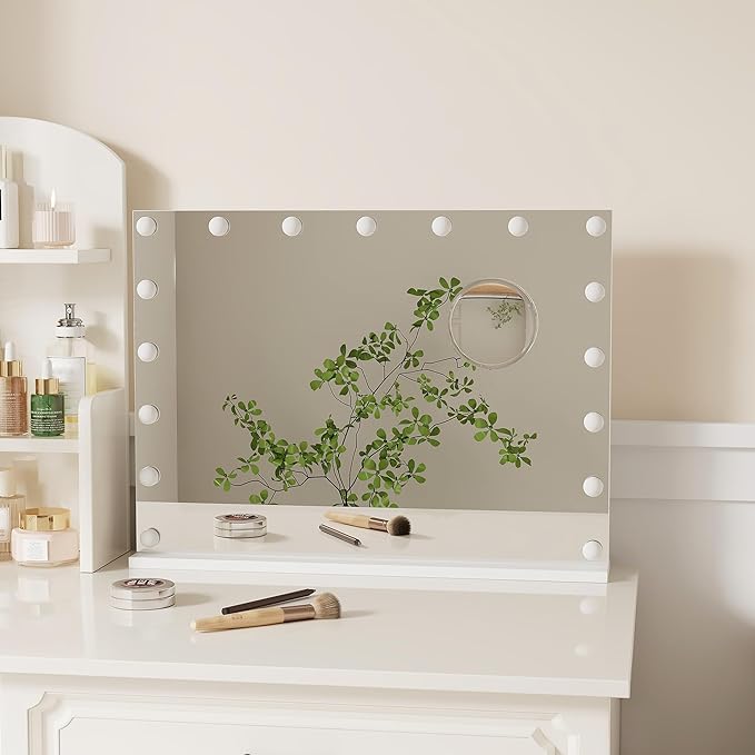 IDEALHOUSE Vanity Mirror with Lights, 23''x18'' Tabletop LED Makeup Mirror, 3 Color Lighting Modes, USB Charging Port Touch Control, Detachable 3X Magnification Mirror, Tabletop or Wall-Mounted