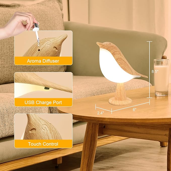 Small Desk Lamp, Cute Bird Light Cordless Lamp with 3 Color Temperature and Touch Sensor,Kids Night Light with Rechargeable Battery for Bedroom Nightstand Bedside Table Room Decor