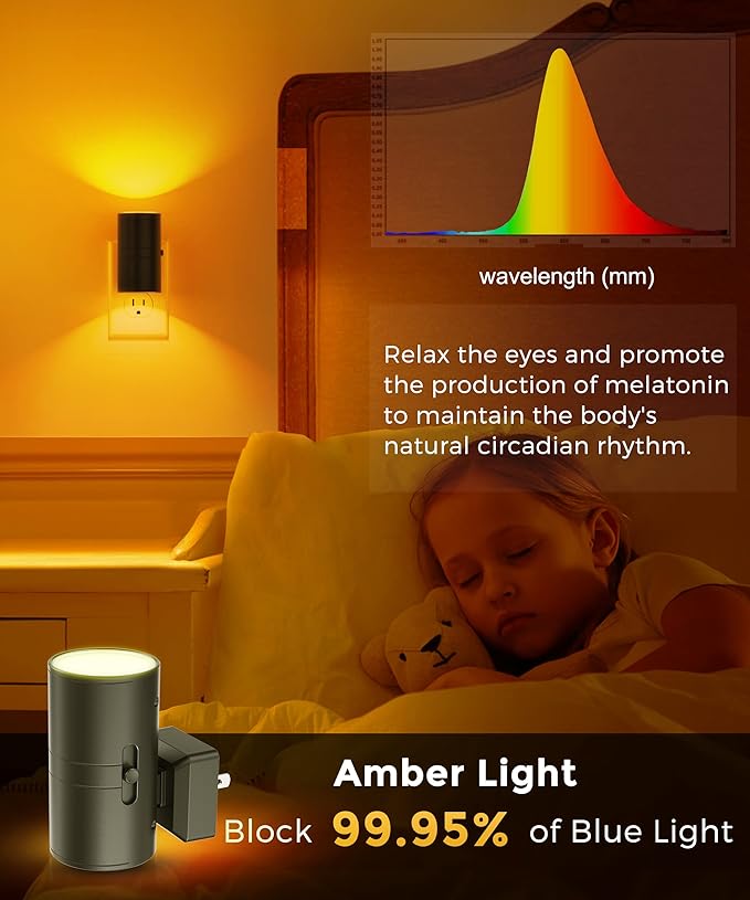 L LOHAS LED Night Light, Amber Nightlight, Dimmable Night Light, Light Sensor, Yellow Nightlight, 0-100LM, Sleep Light for Kids, Soft & Warm Light for Bedroom, Bathroom, 4 Pack