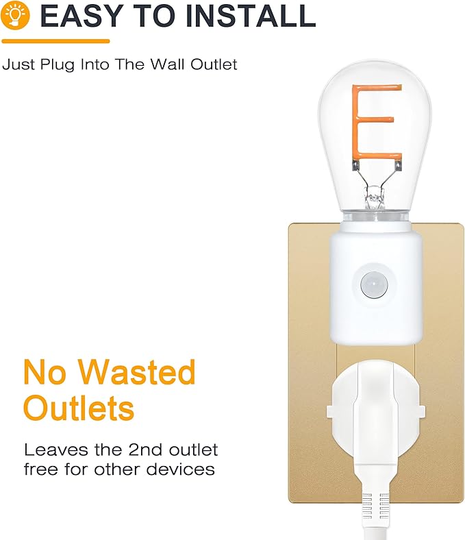 LED Motion Sensor Night Light, Plug-in, Dusk-to-Dawn Sensor, E-Type 2200K Warm, Motion-Activated LED Nightlight for Bedroom, Bathroom, Kitchen, Hallway, 1-Pack