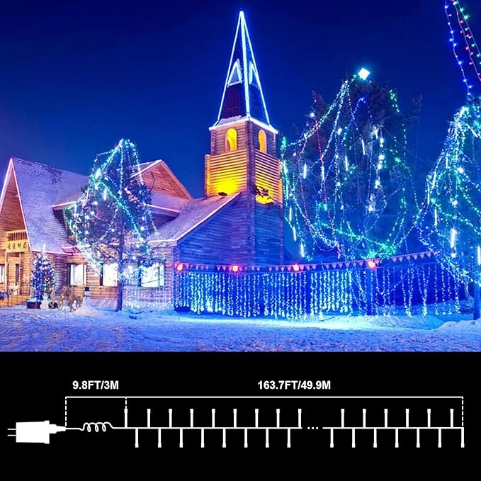LAMPHOME 165FT 500 LED Blue Christmas Lights,16 Modes Connectable Fairy String Lights, Plug in Indoor Outdoor Blue Lights for Xmas Tree, Party, Garden, Hanukkah, Independence Day Patriotic Patio Decor