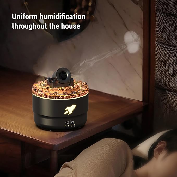 Essential Oil Diffuser Humidifier 200ml Quiet Volcano Cool Mist Humidifier Aromatherapy Diffuser with 7 Colors Light for Bedroom Office (Black)