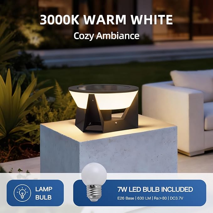 14.96" Outdoor Solar Post Lights, IP54 Waterproof Solar Column Lights Outdoor, 3000K Modern Pillar Light, Dusk to Dawn Outside Light Columns, Extra Large Post Lamp for Patio Fence Entrance