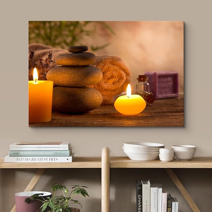 wall26 Canvas Print Wall Art Zen Pilates Tropical Plant Massage Stone Candles Yoga Nature Photography Realism Rustic Scenic Landscape Colorful Relax/Calm for Living Room, Bedroom, Bathroom - 24"x36"