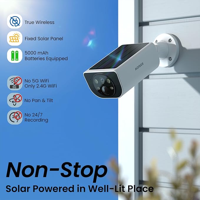 2K Solar Camera Outdoor Wireless-2.4Ghz WiFi Cameras for Home Security, Continuous Power, Color Night Vision, SD Card/Cloud Storage, Waterproof, Compatible with Alexa/Google Home S1 (3 Pack)