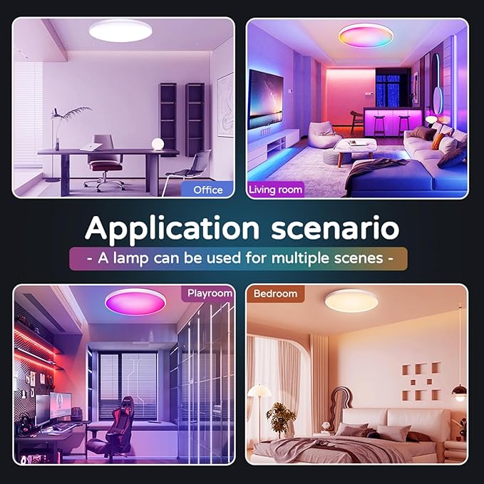 Smart LED Ceiling Light 12" Flush Mount with Remote - RGB Color Changing + Adjustable White 2700K-6500K - Alexa Google Home Compatible - Music Sync - IP44 Waterproof for Bedroom Bathroom - 30W 2200LM